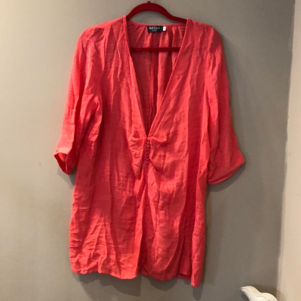 Red Coral bathing suit cover up or layering tunic